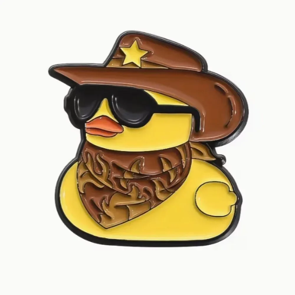 Cool Cowboy Rubber Duck Enamel Lapel Pin | Yellow Ducky Hat Sunglasses Bandana